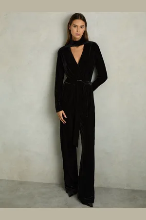 Reiss Vera Velvet Belted Wide Leg Jumpsuit42