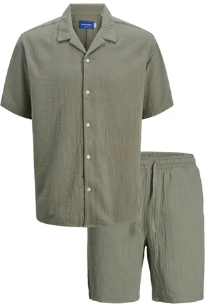 JACK & JONES Seersucker Revere Collar 100% Cotton Shirt And Shorts SetM
