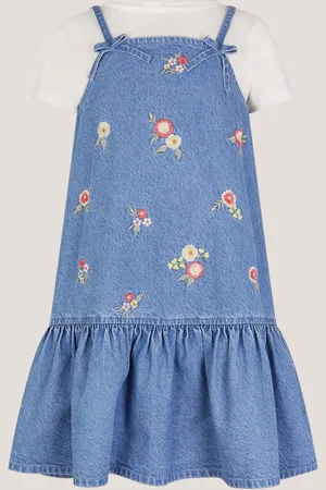 Monsoon Floral Denim 100% Cotton Dress and T-Shirt Set140146 cm