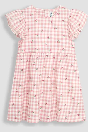 JoJo Maman Bébé Cherry Gingham Flutter Sleeve 100% Cotton Dress110116 cm