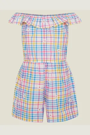 Accessorize Floral Embroidered Check Bardot Girls Playsuit122128 cm