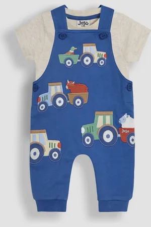 JoJo Maman Bébé 2-Piece Appliqué 100% Cotton Dungarees & T-Shirt Set7480 cm