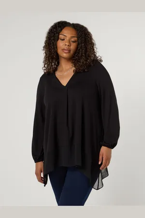 Live Unlimited London Curve Jersey Hanky Hem Black Tunic54