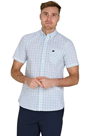 Raging Bull Short Sleeve Window Pane 100% Cotton Poplin White ShirtM