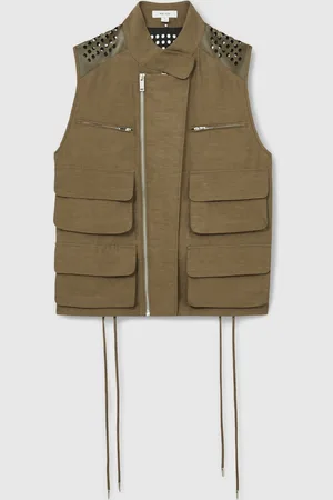 Reiss Grace Cargo-Pocket Laser-Cut Gilet With LinenXS