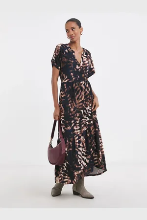 JD Williams Notch Neck Animal Print Maxi Brown Dress54