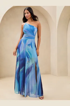 Lipsy London One Shoulder Marble Printed Chiffon Maxi Dress38