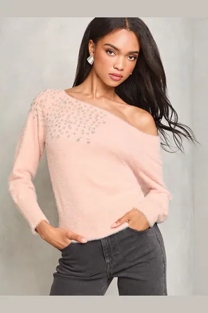 Lipsy London Diamonte Placement Bardot Knitted Jumper42