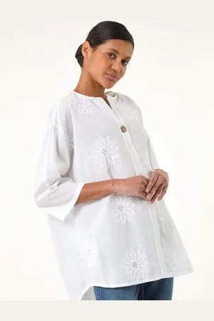 Roman 100% Cotton Floral Embroidered Tunic TopL