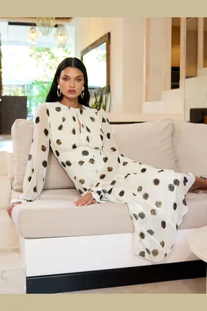 Lipsy London Long Sleeve Gathered Waist Polka Dot Midi Dress34