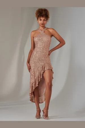 Jolie Moi Cross Neck Side Ruffle Sequin Dress38