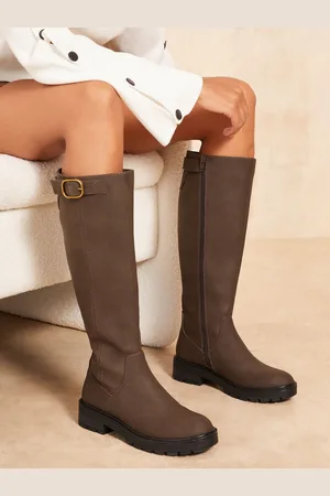 Friends Like These Flat Buckle Strap High Leg Faux Leather BootEU 42 (UK 9)