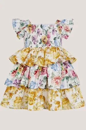 Monsoon Baby Floral Print Puff Sleeve Tiered 100% Cotton Dress8086 cm