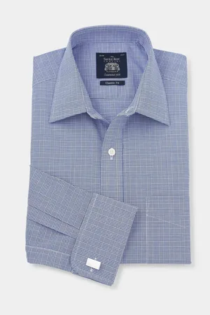 SAVILE ROW The Classic Fit Blue PoW Check Formal 100% Cotton Shirt46cm R (UK 18 R)
