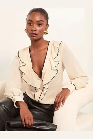 Lipsy London Tipped V-Neck Ruffle Long Sleeve Blouse42