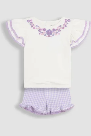 JoJo Maman Bébé 2-Piece Embroidered Double Frill Sleeve T-Shirt & Shorts Set110116 cm