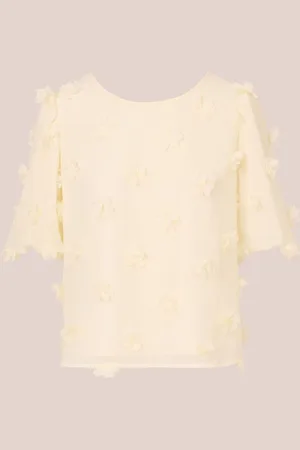 Adrianna Papell Crew Neck All Over 3D Flower Chiffon TopL