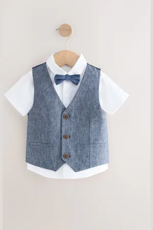 Next Cotton/Linen Blend Waistcoat, Shirt & Bow Tie Set (3mths-9yrs)116122 cm