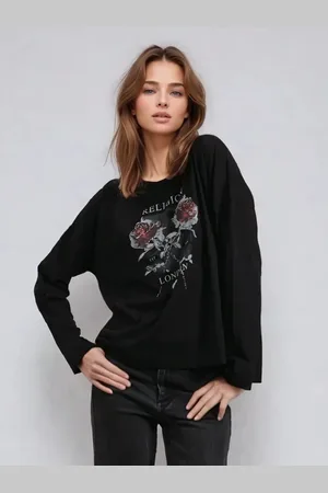 Religion Long Sleeve Flush 100% Cotton T-Shirt with Floret Roses Artwork42