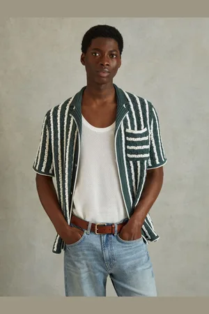 Reiss Spritz Oversized Crochet Striped Cuban Collar ShirtM
