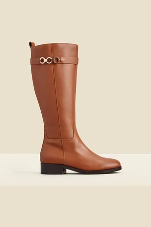 Sosandar Leather Flat Knee High Boots With Metal TrimEU 37 (UK 4)