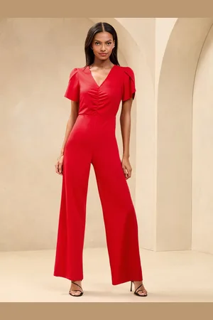 Lipsy London Short Sleeve Ruched Front V-Neck Jumpsuit44