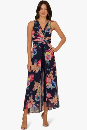 Adrianna Papell Blue Printed Chiffon Jumpsuit42