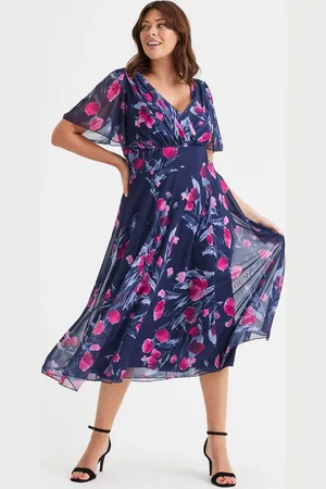 Scarlett & Jo Victoria Floral Print Angel Sleeve Mesh Midi Long Dress52