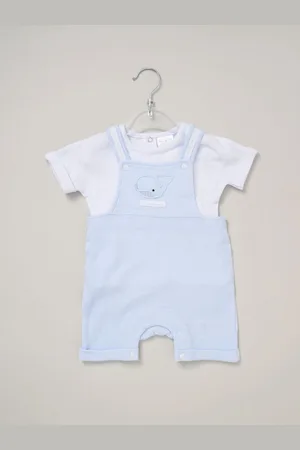 Rock-a-bye Baby Boutique Blue 100% Cotton Waffle Dungarees and Printed T-Shirt Outfit Set6874 cm