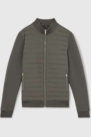 Reiss Freddie Hybrid Quilt and Knit Zip-Through JacketM