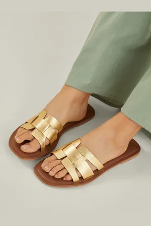 Accessorize Wide Fit Metallic Leather Cut-Out Slide Sandalseu355