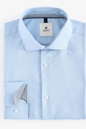 Next Regular Fit Textured 100% Cotton Poplin Long Sleeve Single Cuff Shirt With Cutaway Collar36cm R (UK 14 R)
