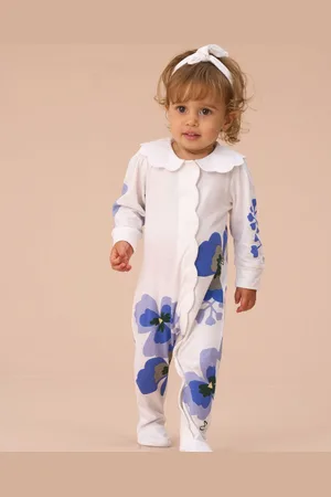 Angel & Rocket Patsy Pansy Print Collar 100% Cotton Babygrow & Headband Set3
