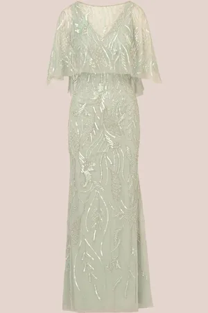 Adrianna Papell Green Long Sleeve Bead Long Dress36
