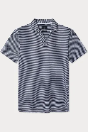 Hackett Striped Pique Knit Polo With Open CollarL