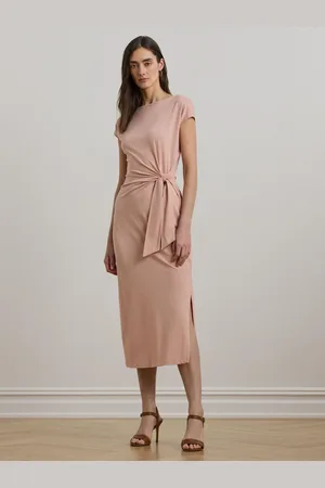 Ralph Lauren Pink Dabria Blush Belted Jersey Midi DressX-Large