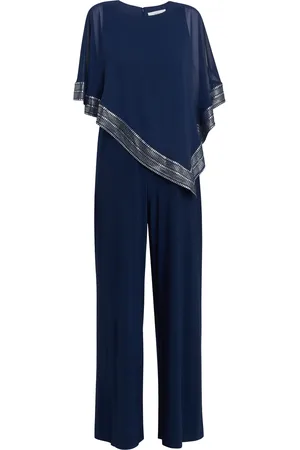 Gina Bacconi Black Eve Asymmetrical Cape Jumpsuit With Foil Trim40