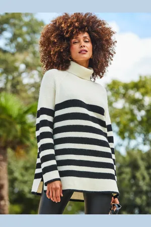 Sosandar Sweter ze wzorem w paski i golfemS