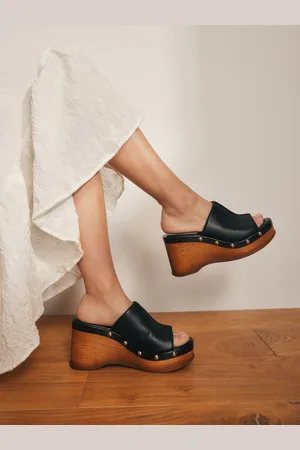 Next Signature Premium Leather Round Peep Toe Stud Plaform Clog WegdesEU 38.5 (UK 5.5)
