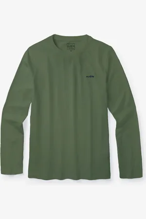 Aubin Green Khaki Camblesforth Long Sleeve 100% Cotton T-ShirtS