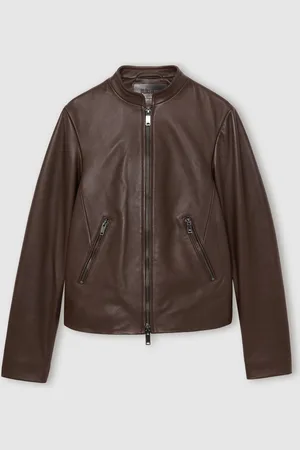 Reiss Allie Leather Collarless Biker Jacket38