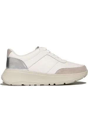 FitFlop F-Mode Leather Suede Metallic Flatform White Sneakerseu39