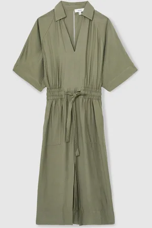 Reiss Cecilia Shirred-Waist Midi Shirt Dress42