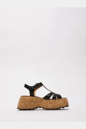 Fly London Coil Cork Platform Black Sandalseu355