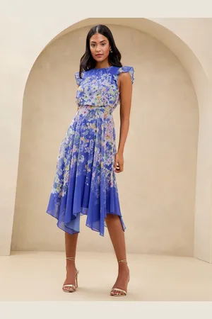 Lipsy London Floral Printed Hanky Hem Midi Dress36