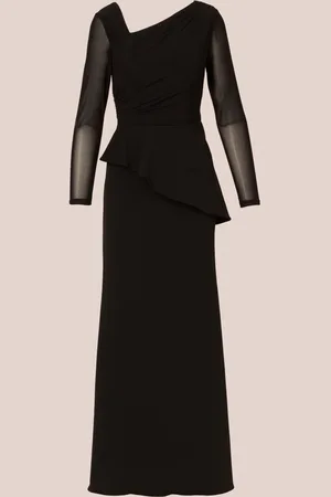 Adrianna Papell Knit Crepe Combo Mesh Black Gown40