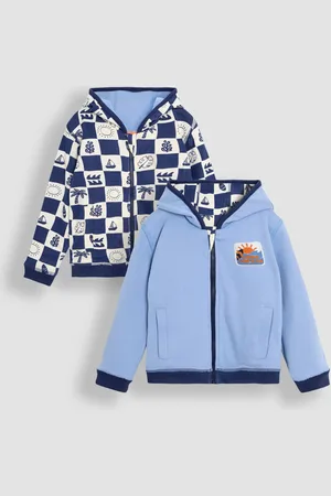 JoJo Maman Bébé Surf Checkerboard Print Reversible 100% Cotton Hoodie104110 cm