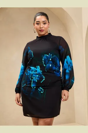 Lipsy London Sequin Floral Printed Long Sleeve Shift Mini Dress46