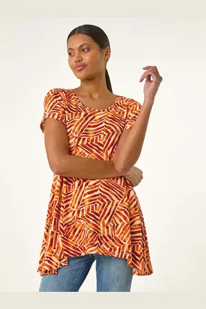 Roman Leaf Print Hanky Hem Tunic Top42
