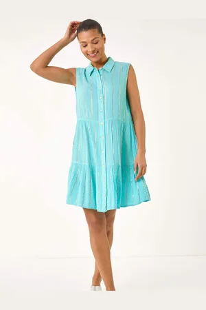 Roman Shimmer Buttoned Shirt Dress38